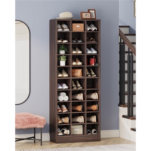 25.6&quot 10-Tier Espresso Wooden Shoe Storage Cabinet/Modern 30-Cubby Rack