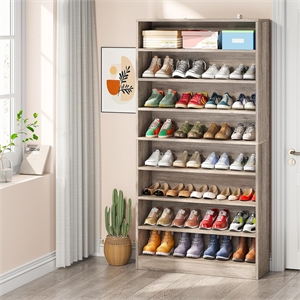 31.49&quot Width Grey Shoe Cabinet/9 Tiers 40-45 Pairs Heavy Duty Wood