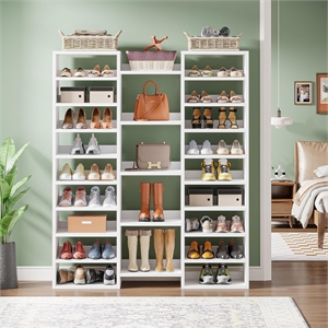 47.2&quot White 14-Tier Shoe Storage Cabinet with 22 Open Cubbies