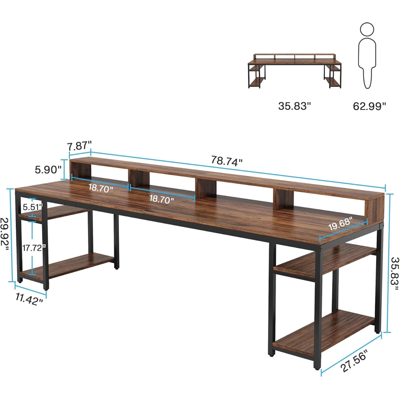 Two Person Desk with Monitor Stand/78.74