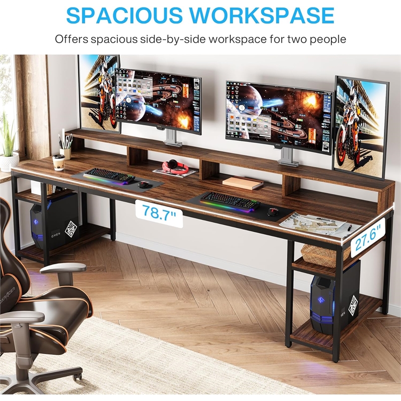 Two Person Desk with Monitor Stand/78.74