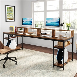 Two Person Desk with Monitor Stand/78.74&quot Long Double Computer Office