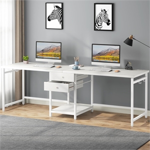 79&quot Two Person Computer Desk with Drawers and Storage Shelves/White