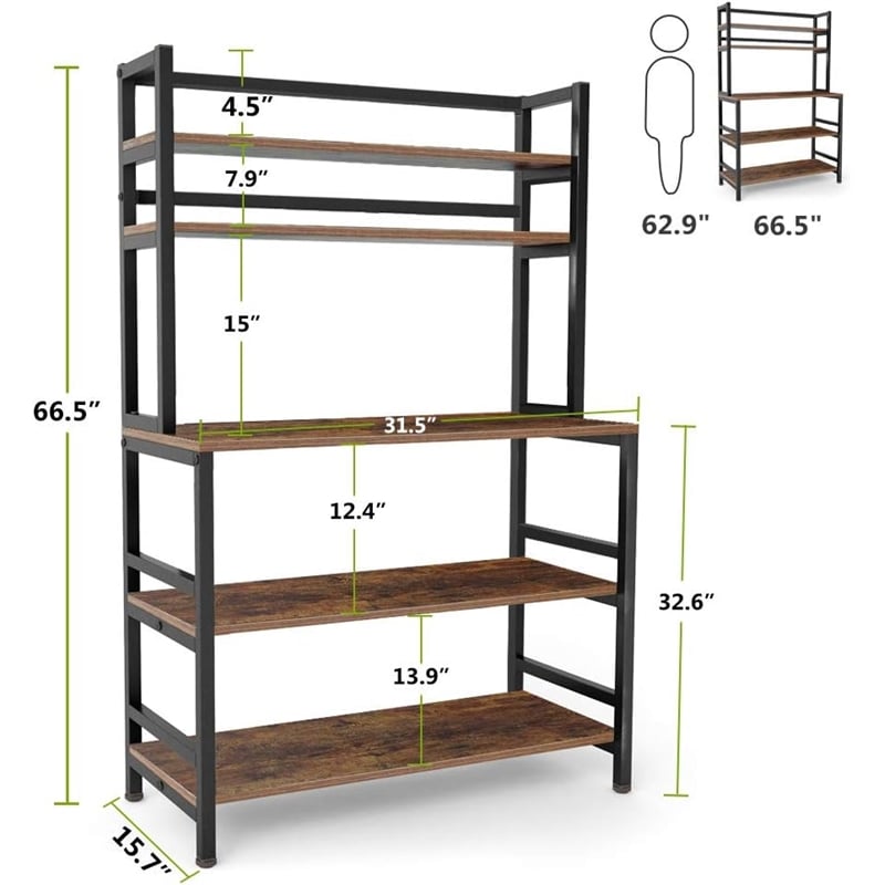 Industrial 5-Tier Kitchen Baker's Rack with Hutch/32