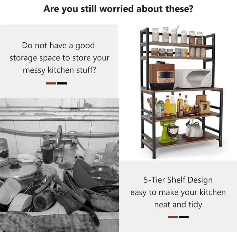 Industrial 5-Tier Kitchen Baker's Rack with Hutch/32