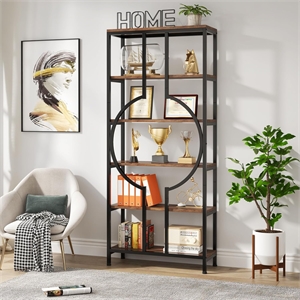 70.87&quot Tall Industrial Bookshelf/6-Tier Vintage Brown Bookcase