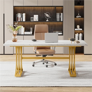 63&quot Modern Executive Desk/Large Office Computer with Stylish Gold X-Legs