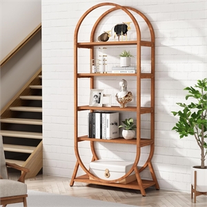 70.8&quot 5-Tier Modern Brown Arched Open Bookshelf for Office/Bedroom