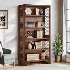 70.8&quot 6-Tier Vintage Brown Mid-Century Bookcase for Living room/Office