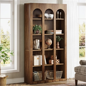 70.87&quot 5-Tier Rustic Brown Farmhouse Arched Bookcase for Living room