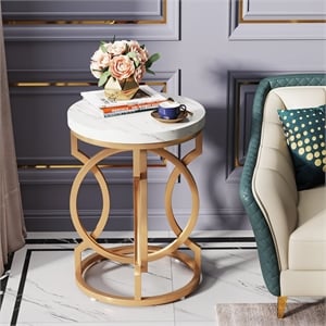 20&quot Round End Table with Faux Marble Top/Modern Accent Side