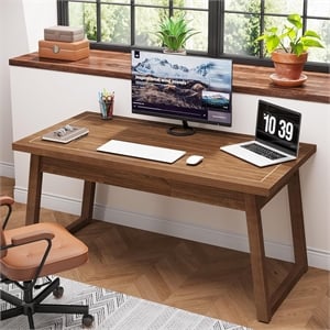 55&quot Mid-Century Modern Executive Desk with Drawer/Solid Wood Writing