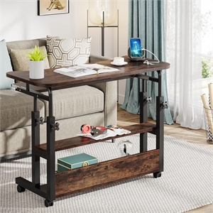 32&quot Portable Desk with Power Outlets/Height Adjustable Side Table Sofa