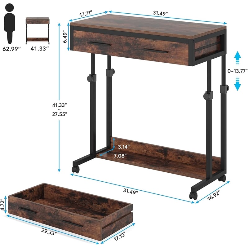 Portable Laptop Desk with Drawer & Wheels/Height Adjustable Rolling