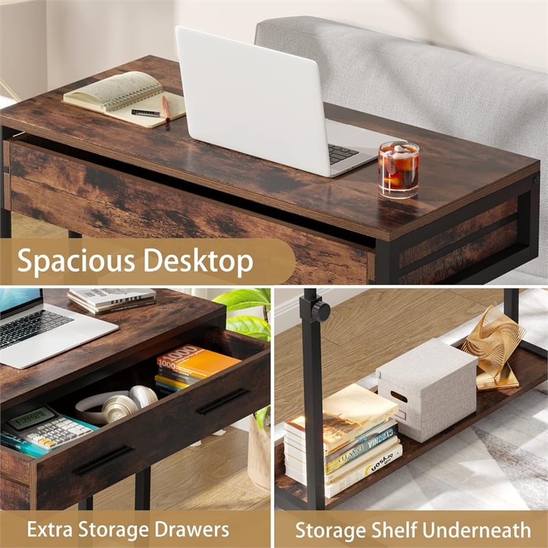 Portable Laptop Desk with Drawer & Wheels/Height Adjustable Rolling