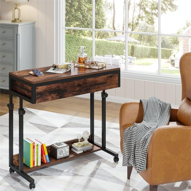Portable Laptop Desk with Drawer & Wheels/Height Adjustable Rolling