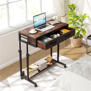 Portable Laptop Desk with Drawer & Wheels/Height Adjustable Rolling