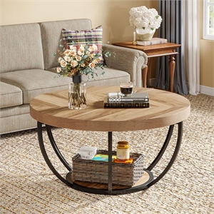 Round Coffee Table/31.7&quot Circle for Living Room/Modern 2-Tier Wood Accent