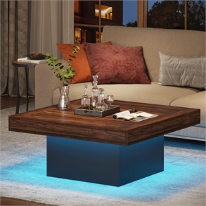 35.4&quot Farmhouse Square LED Coffee Table - Rustic Brown Modern Center