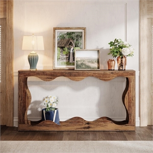 63 &quot Farmhouse Console Table with Storage in Brown/Couch Behind Sofa