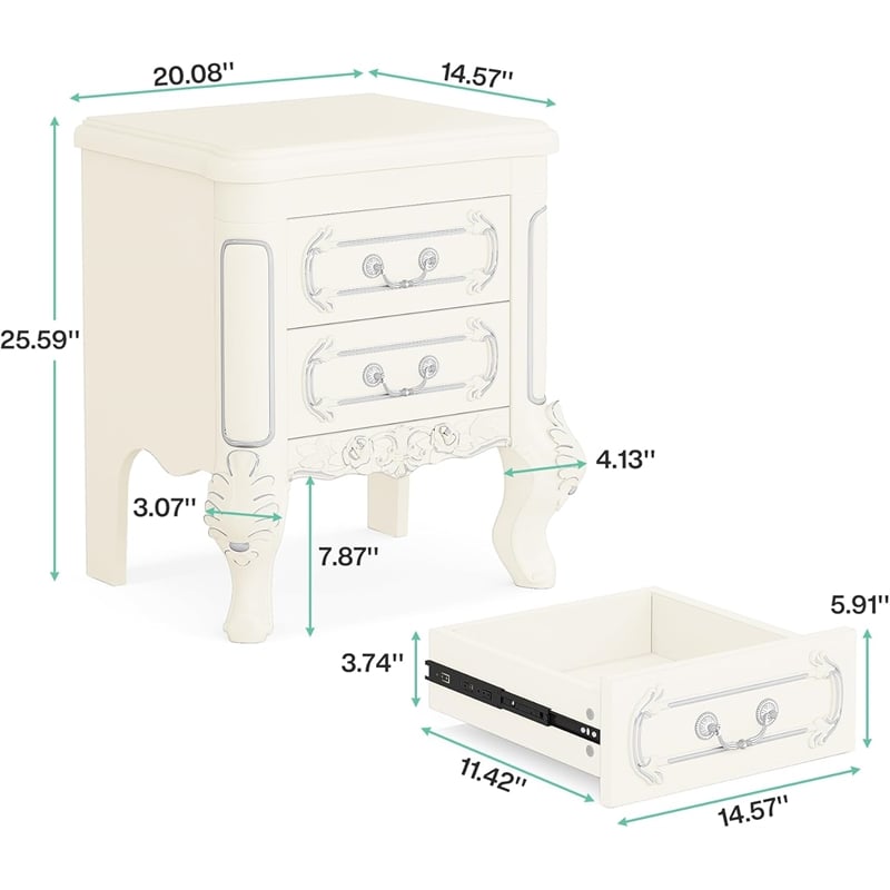White Nightstand with Drawers - 20