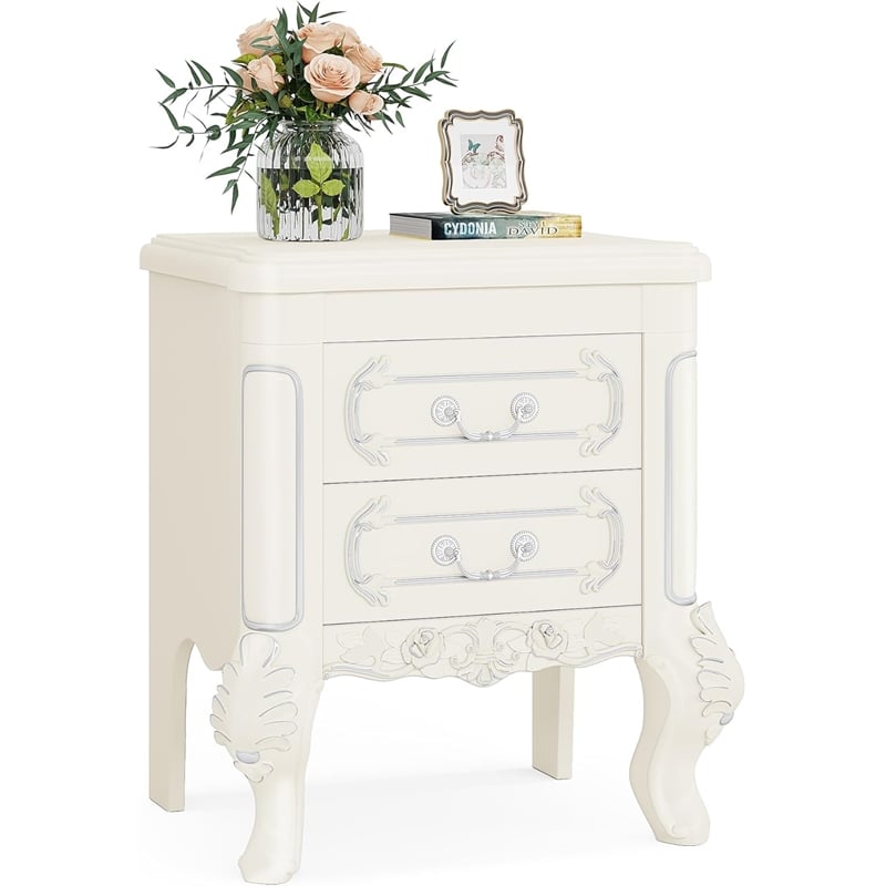 White Nightstand with Drawers - 20
