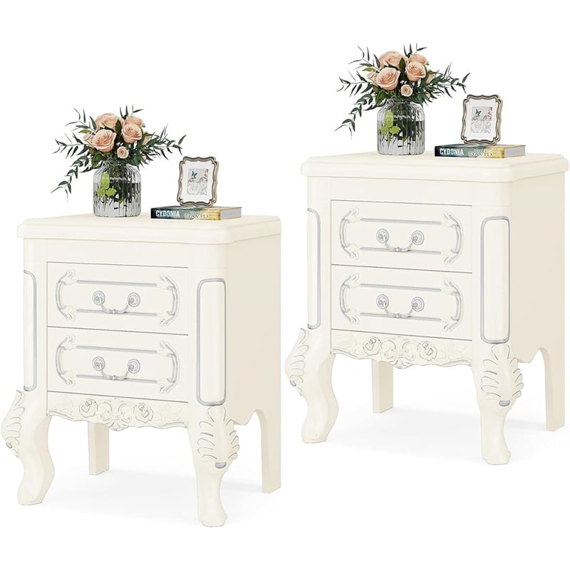 White Nightstand with Drawers - 20