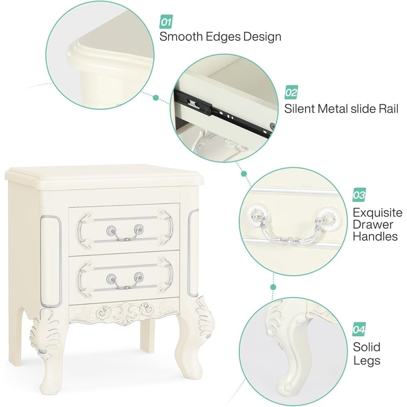 White Nightstand with Drawers - 20