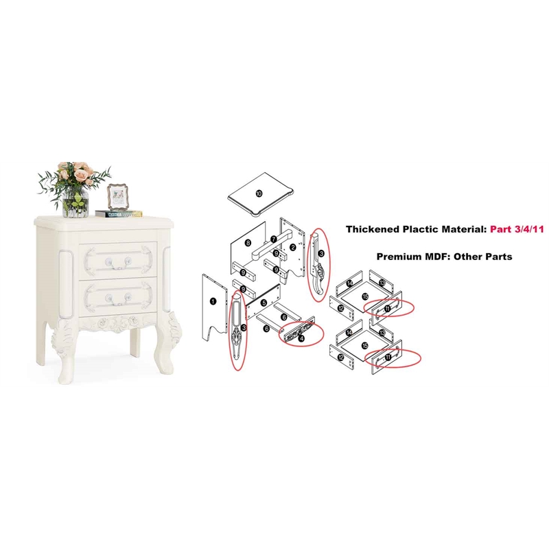 White Nightstand with Drawers - 20