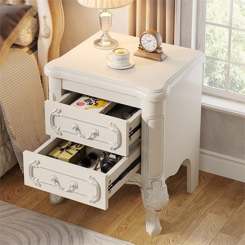 White Nightstand with Drawers - 20