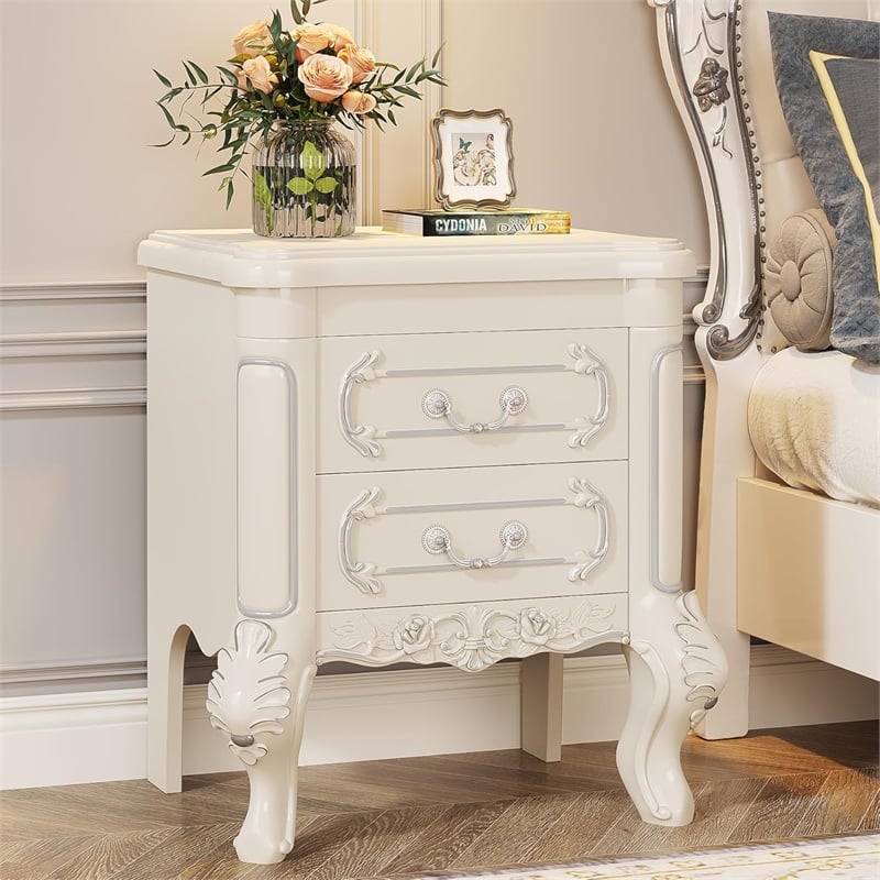 White Nightstand with Drawers - 20