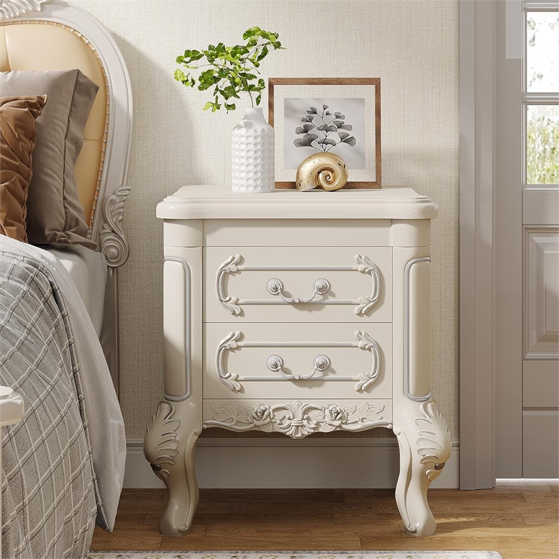 White Nightstand with Drawers - 20