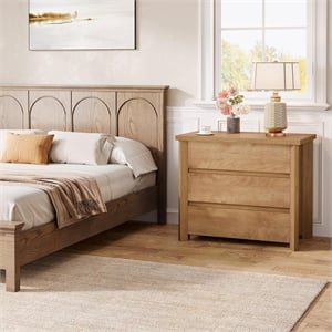 32&quot Farmhouse Nightstand with 3 Drawers/Large Rustic Brown Bedside Table