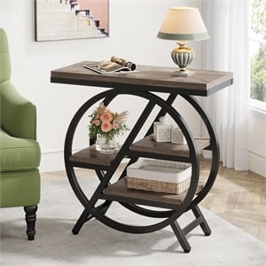 25.59&quot Industrial Narrow End Table with 3-Tier Storage Shelves
