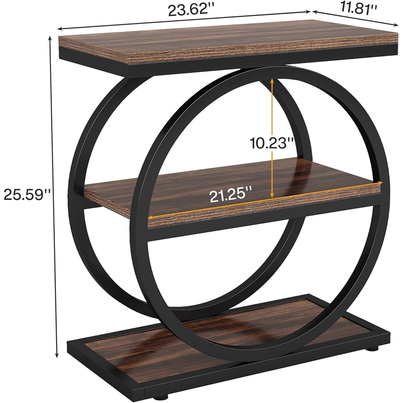 End Table Set of 2/Narrow with 3 Storage Shelves/Wooden Side