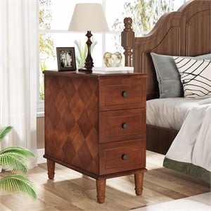 11.81&quot Solid Wood Narrow End Table/Fully Assembled 3-Drawer Nightstand