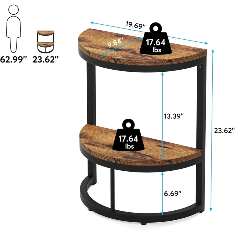 Slim Half Moon 2-Tier Semi-Circle End Table/19.69