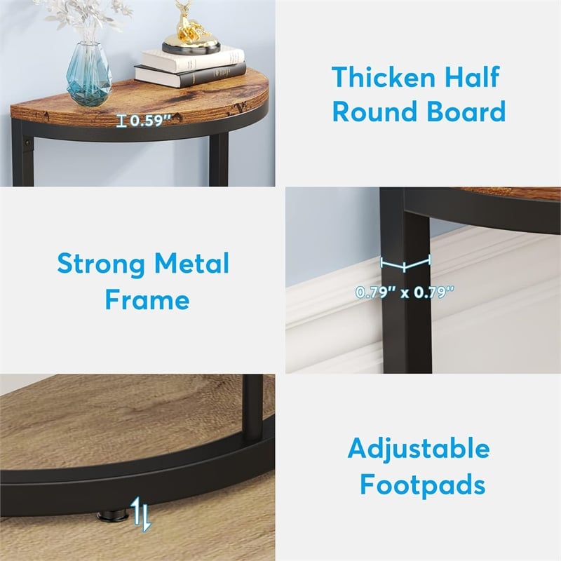 Slim Half Moon 2-Tier Semi-Circle End Table/19.69