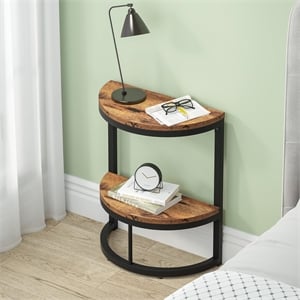 Slim Half Moon 2-Tier Semi-Circle End Table/19.69&quot Rustic Brown Wooden