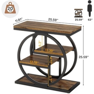 25.59&quot Industrial 4-Tier Narrow End Table with Storage Shelves/Bedroom