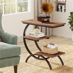 11.81&quot C-Shaped End Table/3-Tier Industrial Side with Storage Shelves