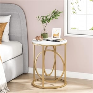 20&quot Round End Table for Living Room/Modern Marble Side with Gold Metal