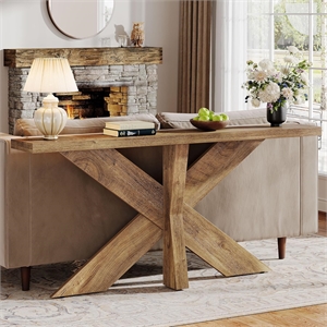 70.9&quot Long Farmhouse Console Table/Oak Brown Sofa Behind Couch