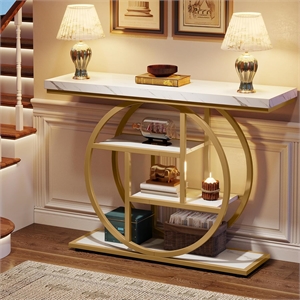 41.3&quot Industrial Console Table/4-Tier Sofa Entryway with Circle Base/Foyer