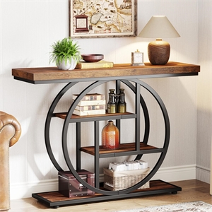 41.3&quot Industrial Console Table/4-Tier Rustic Brown Sofa with Unique Circle