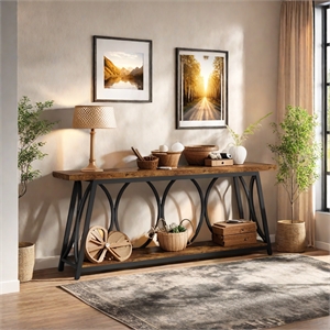 70.9&quot Extra Long Industrial Console Table/Narrow Sofa Behind Couch