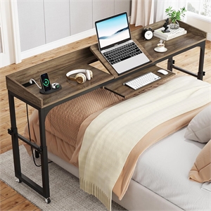 35.4&quot to 43.3&quot Height Adjustable Overbed Table with Wheels/70.8&quot Queen