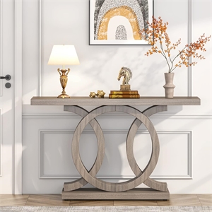 55&quot Farmhouse Console Table with Geometric Wooden Base/Rustic Entryway