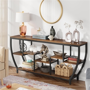 70.9&quot Industrial Console Sofa Table with 7-Tier Storage Shelves/Hallway
