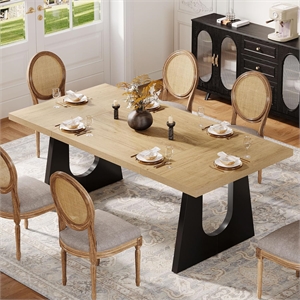 71&quot Farmhouse Oak and Black Dining Table for 6-8/Large Rustic Rectangular